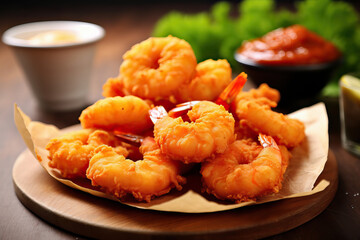 Photo of a delicious plate of fried shrimp with a side of sauce - obrazy, fototapety, plakaty