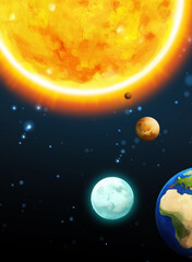 Cartoon funny colorful scene of cosmos galactic alien ufo isolated illustration for children