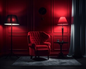 Timeless Opulence The Crimson Elegance of Modern Classic Antique Décor, Perfect for Waiting Rooms and Armchair Comfort, Generative AI