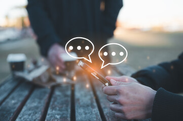 social online concept, man using smartphone chatting sending and reading text messages from internet network technology platform, social distancing, shopping, communication online