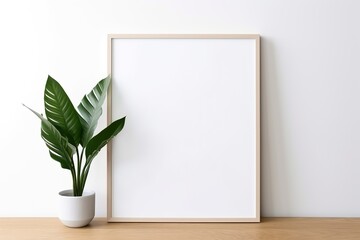 Empty square frame mockup in the modern minimalist interior over white wall background, Template for artwork, painting, photo, or poster