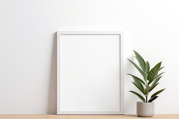 Fototapeta na wymiar Empty square frame mockup in the modern minimalist interior over white wall background, Template for artwork, painting, photo, or poster