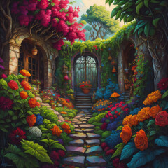 courtyard garden ai generated 