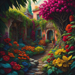 garden with flowers ai generated 