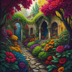 flowers in the garden ai generated 