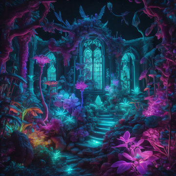 Translucent fantasy garden ai generated 