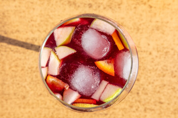 fresh fruit drink with ice cubes