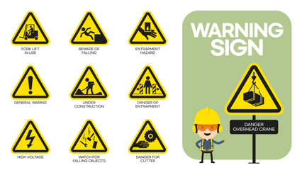 warning sign sets and characters checking signs