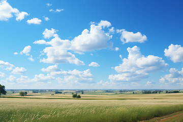 Naklejka premium Summer day with some clouds in the sky, horizon low and empty photograph. AI generative