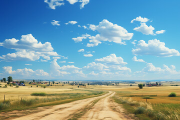 Summer day with some clouds in the sky, horizon low and empty photograph. AI generative