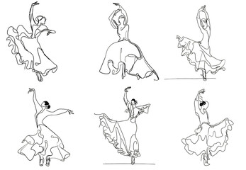 Fototapeta na wymiar one-line drawing of flamenco dancers, simple and minimalist