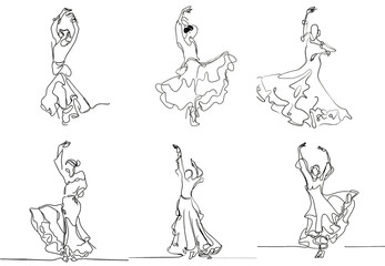 one-line drawing of flamenco dancers, simple and minimalist