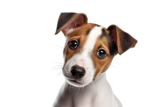 Cute curious Jack Russell Terrier puppy dog isolated on white background. Headshot photo. Digital illustration generative AI.