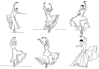 one-line drawing of flamenco dancers, simple and minimalist
