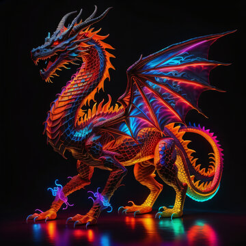 chinese mythical neon dragon ai generated 