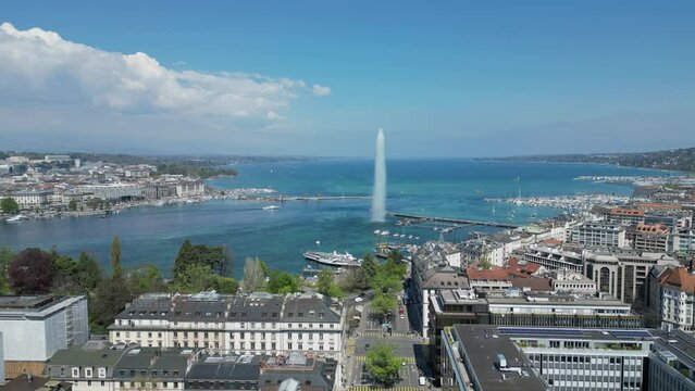 City of Geneva Switzerland from above - panoramic view - aerial view by drone