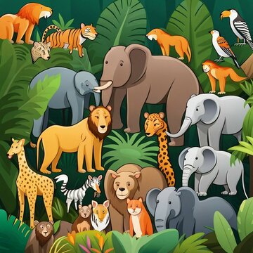 animals crowd in the jungle