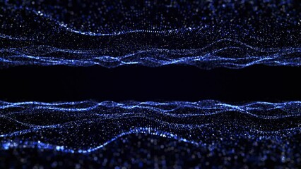 High blue abstract internet data space creative design. Dots sea waves floating cyberspace background loop. Global network slow waving ocean concept seamless backdrop. Place for text title.