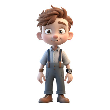 3D Render of a cartoon character with suspenders and brown hair