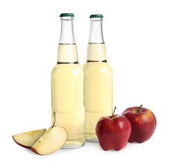 Delicious cider, whole and cut red apples isolated on white