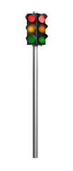 Traffic lights with pole on white background