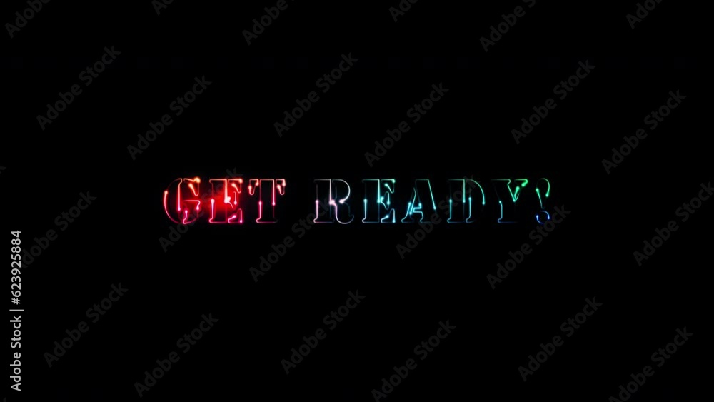 Poster get ready glow colorful neon laser text effect animation on black abstract background.
