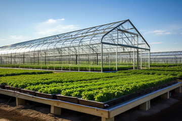 Naklejka premium Greenhouse with a variety of greens and vegetables that grow lush in a protected environment. Generative AI.