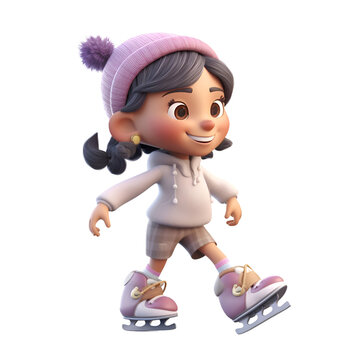 3D Render of a Little Girl with Ice Skates on White Background