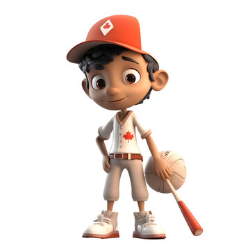 Cartoon character of a boy baseball player with a bat and ball