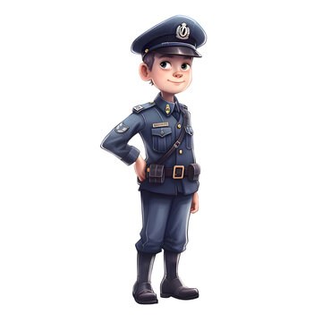3D rendering of a little boy dressed as a police officer on white background