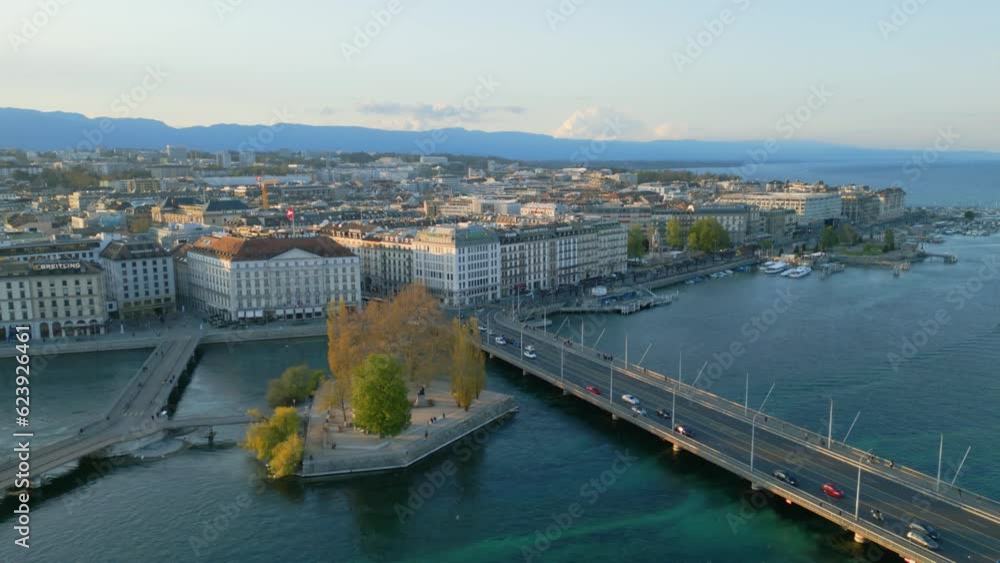 Wall mural City of Geneva Switzerland from above - aerial view by drone