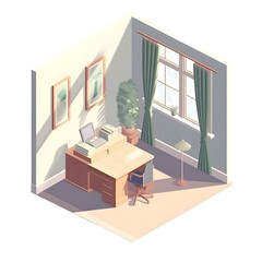 Office interior isometric vector illustration. Workplace of a businessman.