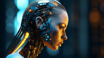 Android Humanoid Robot head, Artificial Intelligence, Technology. Ai generative.
