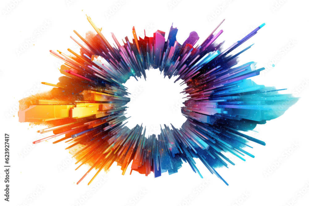 Wall mural colorful geometric portals slicing through a swirling supernova, abstract shape isolated on a transp