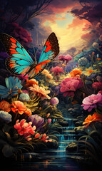 Obraz na płótnie Canvas a butterfly is fluttering on a flower fiel 