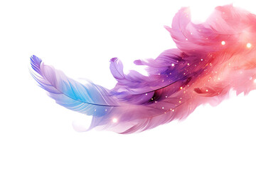 delicate feathers floating over a vibrant nebula, abstract shape isolated on a transparent background, generative ai