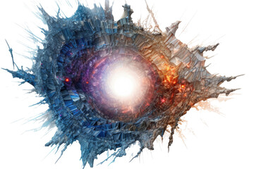 fractal geometry portals slicing through a cosmic supernova, abstract shape isolated on a transparent background, generative ai
