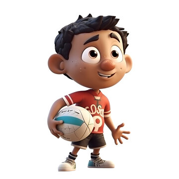 3D Render of a Little Boy with a Volleyball Ball