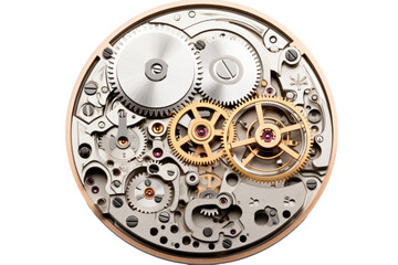 the inner workings of a mechanical watch, abstract shape isolated on a transparent background, generative ai