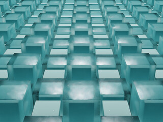 Obraz premium 3d ice cube geometry pattern with blue cube inside it with grunge texture background wallpaper