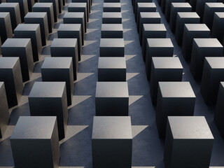 3d symmetrical cube pattern geometry on the flat surface with dark concrete texture background wallpaper