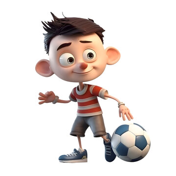 Cartoon boy with soccer ball. Isolated on white background.