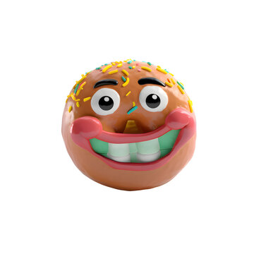 Donut character with smile isolated on white background. 3d illustration