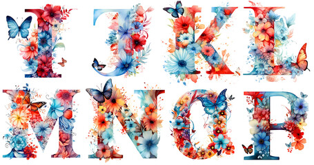 Alphabet With Butterfly Watercolor Clipart 02. Generative AI