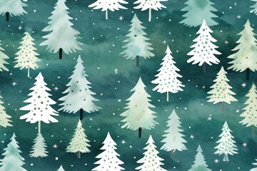 Obraz premium watercolor painted christmas tree seamless repeating | Generative AI