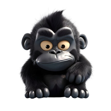 Cartoon black gorilla sitting on a white background - 3D render