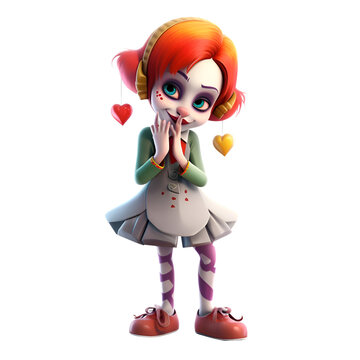 3D rendering of a cute toon girl with red hair.isolated on white background.