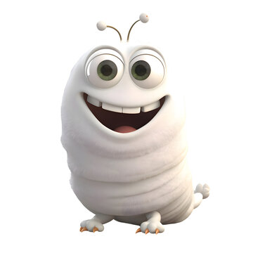 Cartoon character of ghost with smile on white background. 3D illustration