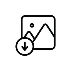 Picture icon with download symbol line icon vector. Download, save symbol image icon. Vector illustration outline pictogram for infographic interface or design graphic. 