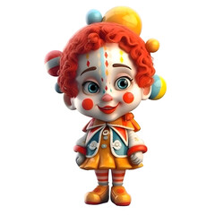 Clown isolated on white background. 3D illustration. Cartoon style.